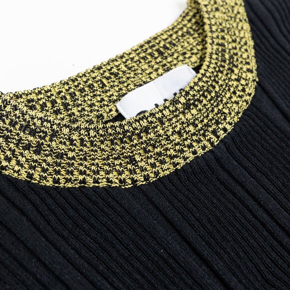 GANNI Ribbed Cotton Blend Sweater Black Metallic Contrast Trim - Picture 7 of 11